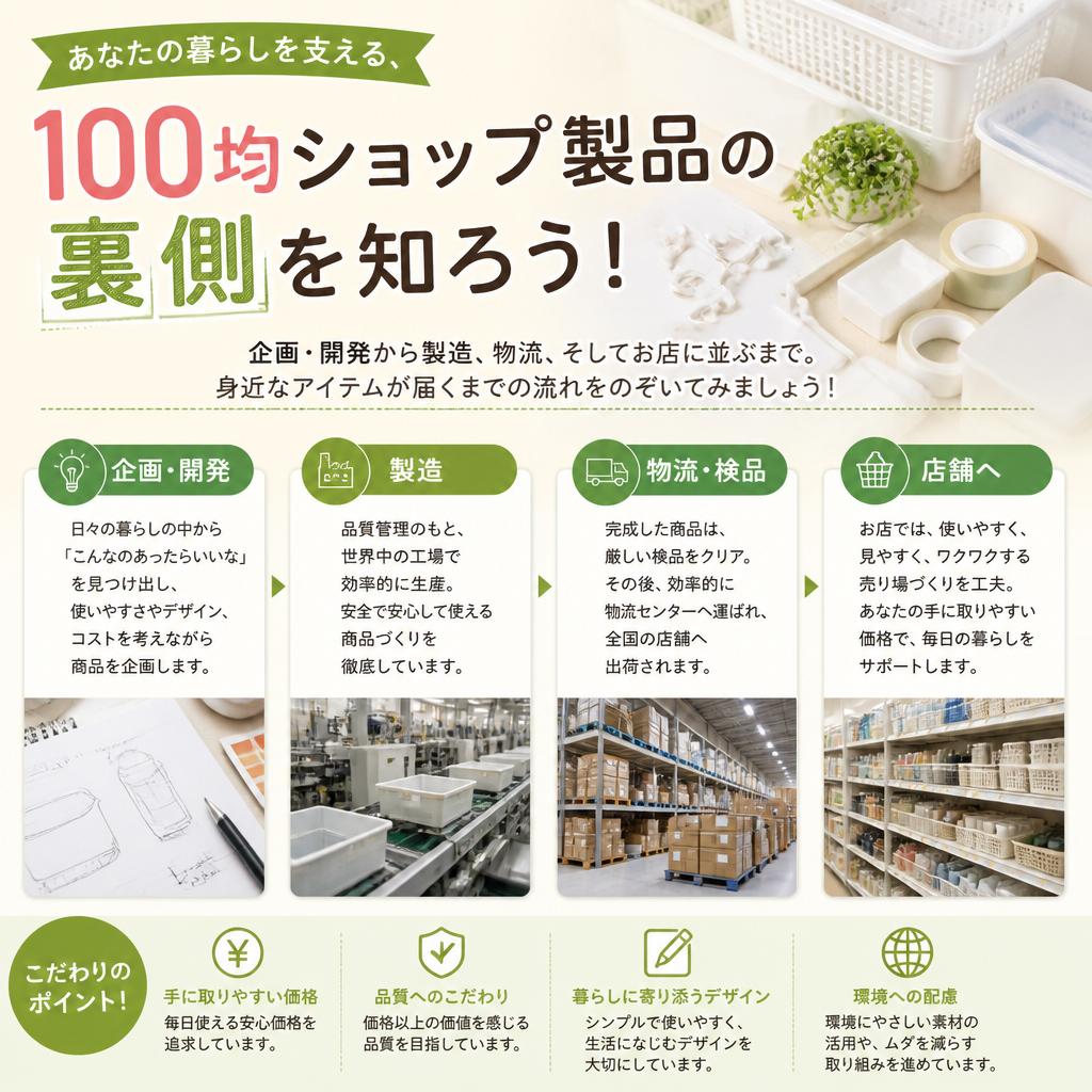 あなたの暮らしを支える、100均ショップ製品の裏側を知ろう！