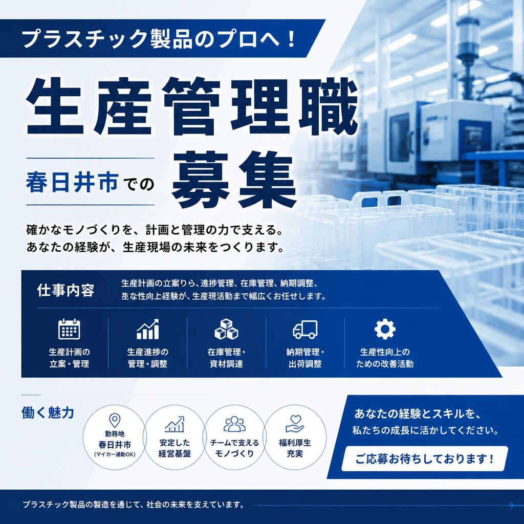 プラスチック製品のプロへ！春日井市での生産管理職募集