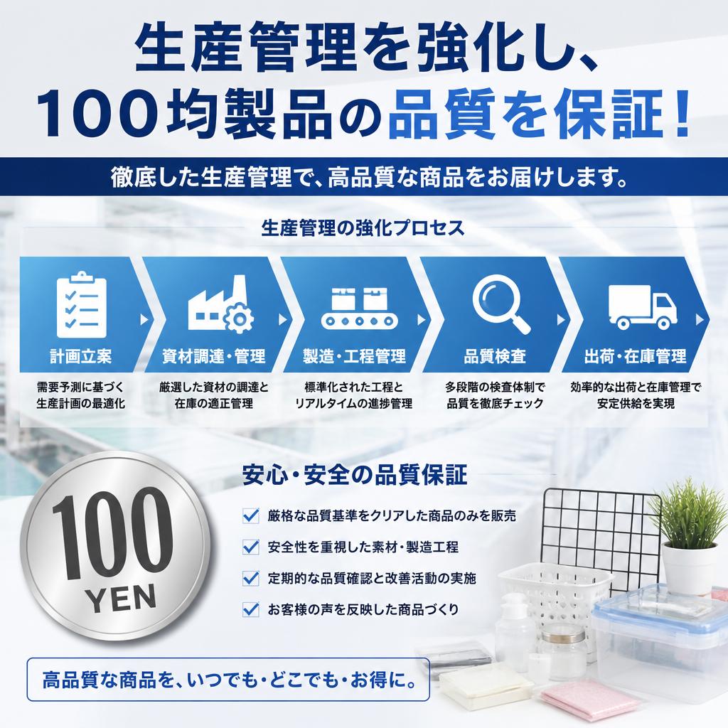 生産管理を強化し、１００均製品の品質を保証！